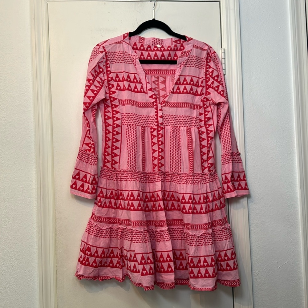 Pink and Red Vibrant Vacation Geometric Casual Summer Coverup Dress Size Small